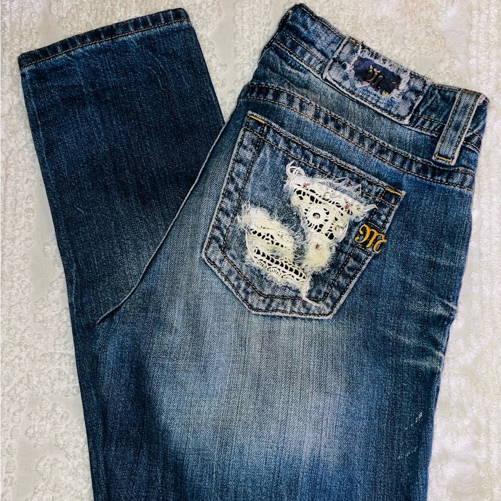 Miss Me American Roadside Lace Patchwork Blue Jeans